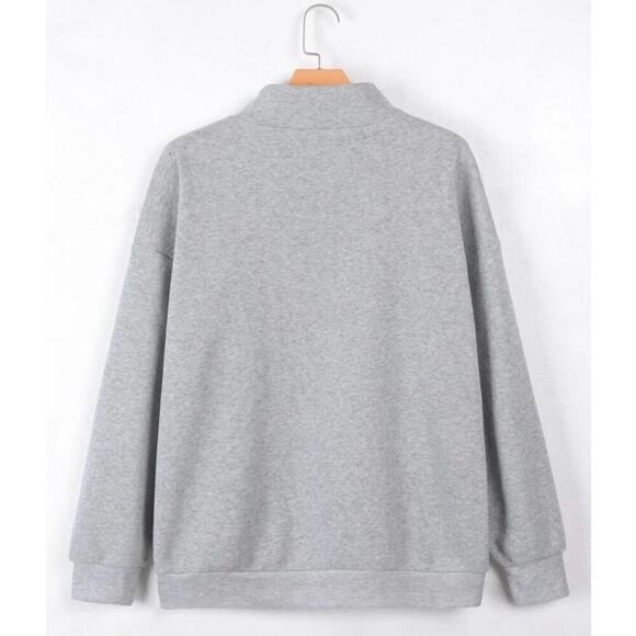 SHEIN Gray Half Quarter Sip Pullover Long Sleeve Sweatshirt Women’s Size Small - Picture 2 of 6